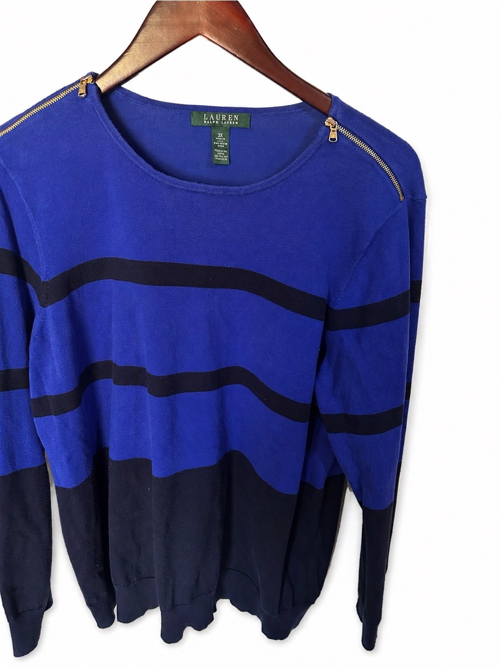 Lauren Ralph Lauren Nautical Stripe Colorblock Sweater Gold Detail Women’s 2X